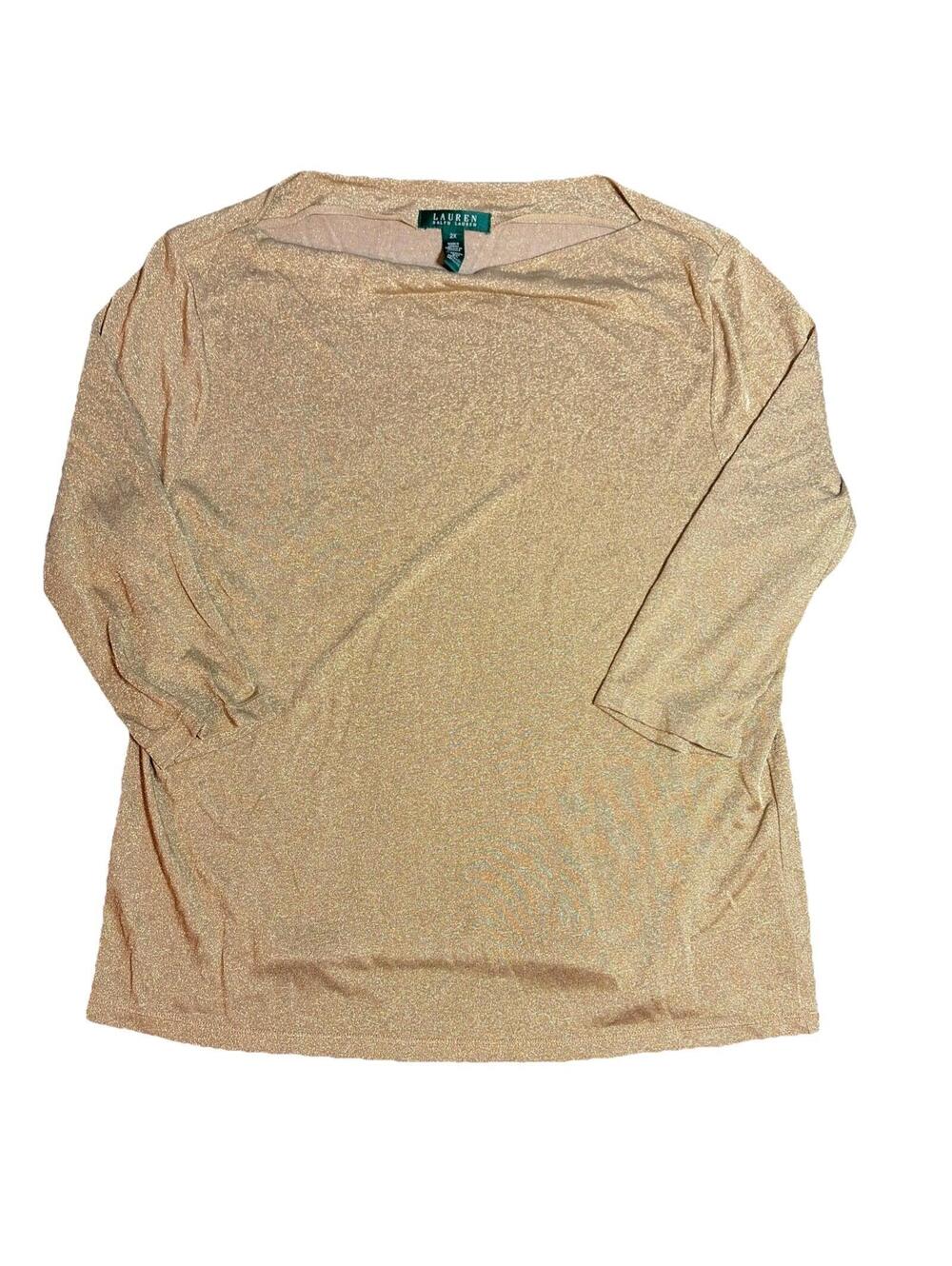Lauren Ralph Lauren Gold Shimmery, Long Sleeve Shirt, Blouse Vintage Size 2XL